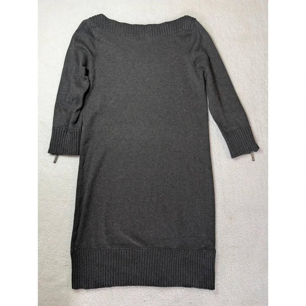 Michael Kors Womens Charcoal Gray Boat Neck Zipper Cuff Sweater Dress Small